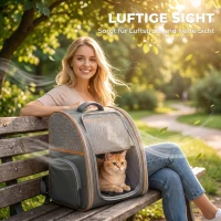 PawHut Opvouwbare draagrugzak voor hond en kat met mesh-venster, zijvakken en uitneembare bodem, tot 5 kg, grijs(m-6)