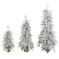 HOMCOM Prelit Flocked Artificial Christmas Tree Set of 3 Snowy Xmas Tree Warm White LED Lights (3FT+4FT+5FT)(m-15)