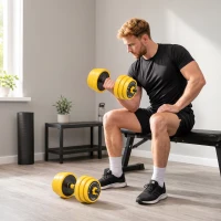 HOMCOM Set aus Kurzhanteln oder Langhanteln 20 kg - inklusive Verlängerungsstange - verstellbares Krafttraining - Muskel- und Gewichtheben(m-4)