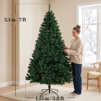 HOMCOM 7ft Artificial Christmas Tree, Fir Hinged Xmas Tree with 1100 Branch Tips, Foldable Steel Stand, Green(m-3)