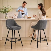 HOMCOM Bar Stools Set of 2, 64 cm Modern Linen-Touch Fabric 360° Swivel Counter Height Bar Chairs, Dark Grey(m-14)