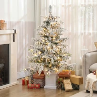 HOMCOM 4ft Prelit Flocked Christmas Tree, Artificial Snow Flocked Spruce with 160 Warm White LED Lights, 8 Modes, Green(m-4)