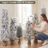 HOMCOM Prelit Flocked Artificial Christmas Tree Set of 3 Snowy Xmas Tree Warm White LED Lights (3FT+4FT+5FT)(m-8)