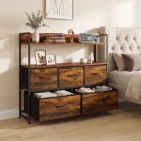 HOMCOM Chest of Drawers, Bedroom Fabric Dresser with 5 Drawers, Storage Organiser Unit with Open Shelves, Rustic Brown(m-8)