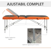 HOMCOM Pat de Masaj Pliabil cu Înălțime Reglabilă pentru Masaj din Aluminiu și Plastic, 215x60x61-84 cm, Negru(m-6)