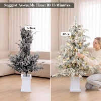 HOMCOM 4ft Prelit Flocked Christmas Tree, Artificial Snow Flocked Spruce with 160 Warm White LED Lights, 8 Modes, Green(m-8)