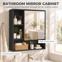 HOMCOM Bathroom Mirror Cabinet, Wall-Mounted Bathroom Cabinet with Mirror Door, Adjustable Shelves, Black(m-4)