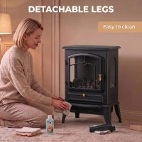 HOMCOM Electric Fireplace Stove, 1000/2000W 3-Sided Freestanding Fireplace Heater with 3D Flame Log, Thermostat, Black(m-8)