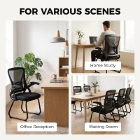 HOMCOM Office Chair, Ergonomic Desk Chair No Wheels with Mesh Backrest and Steel Legs for Home Conference Room, Black(m-8)