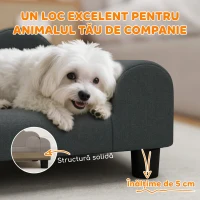 PawHut Canapea pentru câini cu cotiere de susținere, din lemn și țesătură French Terry, 66 x 42 x 28,5 cm, gri închis(m-6)