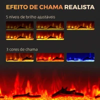 HOMCOM Lareira Elétrica de Parede, Aquecedor 1800W, Chama LED 3D, Cristais, 3 Cores, 5 Níveis de Brilho, Comando, Temporizador, Ecrã Tátil, Preto(m-4)