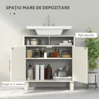 HOMCOM Dulap sub lavoar pentru baie, cu 2 uși arcuite încastrate, raft reglabil, pentru lavoare fără piedestal, crem(m-5)