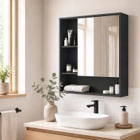 HOMCOM Bathroom Mirror Cabinet, Wall-Mounted Bathroom Cabinet with Mirror Door, Adjustable Shelves, Black(m-14)