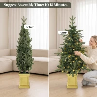 HOMCOM Set of 2 Prelit Christmas Trees with Dual-Colour LEDs, Remote, 4ft Artificial Aspen Fir Battery-Operated, 11 Modes, Pot(m-8)