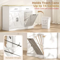 HOMCOM Tilt Out Trash Cabinet with Charging Station, Kitchen Island with Storage, 57 Liter Hidden Rubbish Bin Storage, White(m-5)