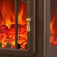 HOMCOM Electric Fireplace Stove, 1000/2000W 3-Sided Freestanding Fireplace Heater with 3D Flame Log, Thermostat, Brown(m-12)