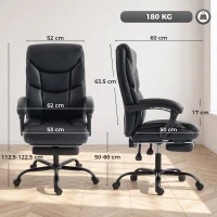 HOMCOM Executive Office Chair, 180kg Big and Tall PU Desk Chair with Linked Armrests, Pocket Spring Cushion, Adjustable Height, Rocking Function, 165° Reclining Backrest, Footrest, PU Casters, Black(m-3)