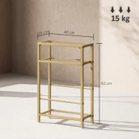 HOMCOM 3-Tier Side Table, Narrow End Table with Storage Shelf and Tempered Glass Tabletop for Small Spaces, Bedroom, Living Room, Entryway, Gold Tone(m-3)