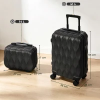 HOMCOM 2-Piece Luggage Set, ABS Hard Shell Carry On Suitcase Set with TSA Lock, Spinner Wheels, 12/20 inch, Black(m-3)