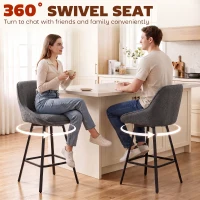 HOMCOM Bar Stools Set of 2, 64 cm Modern Linen-Touch Fabric 360° Swivel Counter Height Bar Chairs, Dark Grey(m-7)