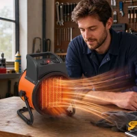 Outsunny Industrial Fan Heater 5000W with Tilting, Electric Ceramic Space Heater with Adjustable Thermostat, Handle(m-2)