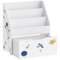 AIYAPLAY Kids Bookshelf, Montessori Inspired Childrens Bookcase with Moveable Drawer, 3-Tier Bookshelf for 3-8 Years, White(m-1)