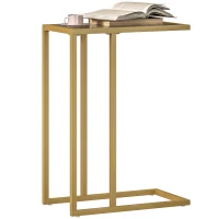 HOMCOM C-Shaped Side Table, Modern Slim End Table with Tempered Glass Tabletop, Steel Frame for Small Space, Living Room, Bedroom, Gold Tone(m-9)