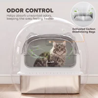 PawHut Bac à Litière pour Chat en Acier Inox avec Couvercle 3 en 1 Bords Hauts Pelle et Sacs Anti-Odeur XL 70x50x46cm Blanc(m-8)