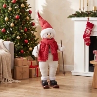 HOMCOM 2ft Singing Skiing Santa Claus, Standing Christmas Animated Santa Figure with Ski Board, Poles, Sound/Touch Activated(m-2)