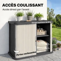 Outsunny Coffre de Rangement Extérieur 480 L, 2 Niveaux avec Portes Coulissantes Résistant aux UV, 120,5x59,5x92cm, Gris(m-6)