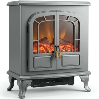 HOMCOM Freestanding Electric Fireplace Stove Heater with LED Fire Flame Effect Grey(m-13)