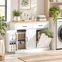 HOMCOM Tilt Out Trash Cabinet with Charging Station, Kitchen Island with Storage, 57 Liter Hidden Rubbish Bin Storage, White(m-9)