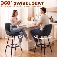 HOMCOM Bar Stools Set of 2, 64 cm Modern Linen-Touch Fabric 360° Swivel Counter Height Bar Chairs, Black(m-7)