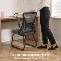 HOMCOM Office Chair, Ergonomic Desk Chair No Wheels with Mesh Backrest and Steel Legs for Home Conference Room, Dark Grey(m-5)