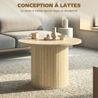 HOMCOM Table Basse Ronde 60 cm, Base en Colonne Cannelée, Patins en Feutre, Table d'Appoint Moderne, Bois Naturel(m-4)