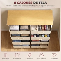 HOMCOM Cajonera de Tela Cómoda con 8 Cajones 4 Bolsillos Laterales 2 Ganchos y Estructura de Acero Beige(m-4)
