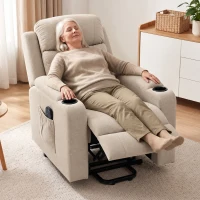 HOMCOM Riser Recliner Chair with Massage and Heat, Linen Electric Lift Armchair for Elderly with Spring Cushion, Beige(m-9)