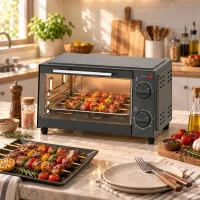 HOMCOM Mini Forno Elétrico 9 L de Bancada 750 W com Temperatura Ajustável e Temporizador, 35x24,6x20 cm, Cinzento(m-2)