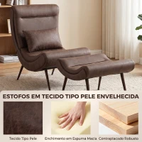 HOMCOM Poltrona retro com apoio para os pés, revestimento em leathaire, assento largo e almofada lombar, castanho-escuro(m-6)