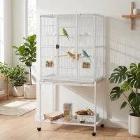 PawHut Cage à Oiseaux Portable avec 4 Mangeoires et 4 Perchoirs Pratique 81 x 48 x 162,5 cm Blanc(m-9)