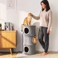 PawHut Cat House for Indoor Kittens, Cat Condo with Removable Washable Cover, Modern Barrel-Shaped Kitty Cave Bed(m-10)