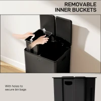 HOMCOM 56L Dual Compartment Stainless Steel Bin, with Deodoriser Holders - Black(m-7)