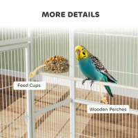 PawHut Cage à Oiseaux Portable avec 4 Mangeoires et 4 Perchoirs Pratique 81 x 48 x 162,5 cm Blanc(m-8)