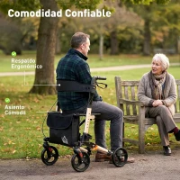 HOMCOM Andador para Ancianos Plegable de Aluminio con Asiento 4 Ruedas Altura Ajustable Frenos de Maneta Dorado y Negro(m-5)