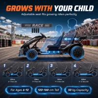 AIYAPLAY 24V Electric Go Kart for Kids 6-12 Years with Drift Mode, Adjustable Seat, 3 Speed, Slow Start, Black(m-6)