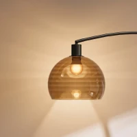 HOMCOM Vloerlamp met gebogen kap, voetschakelaar, marmeren voet en kunststof lampenkap, grijs(m-13)