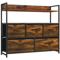 HOMCOM Chest of Drawers, Bedroom Fabric Dresser with 5 Drawers, Storage Organiser Unit with Open Shelves, Rustic Brown(m-1)