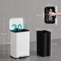 HOMCOM Poubelle de Cuisine 20 L en Acier Galvanisé Couvercle à Fermeture Douce Pédale Bac Amovible Anti-traces Crème(m-3)