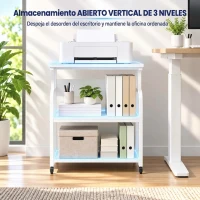 HOMCOM Soporte para Impresora con Ruedas 3 Niveles y Estante Ajustable 60x50x68 cmBlanco(m-5)