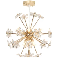 HOMCOM Crystal Chandeliers Ceiling Light with Flower, Modern Pendant Light with Adjustable Height, Ceiling Plate, Clear(m-12)